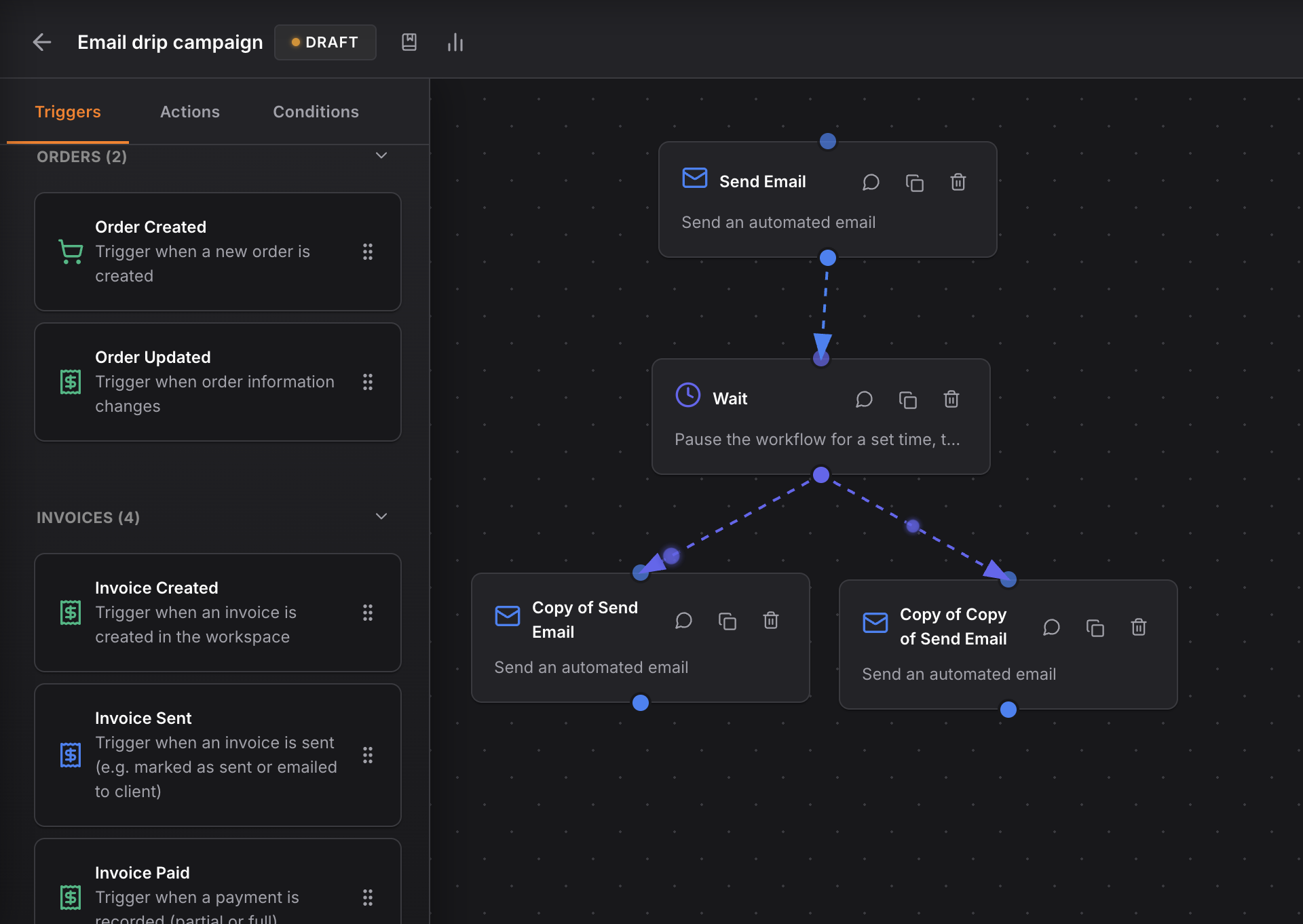 NinjaPipe CRM automations interface