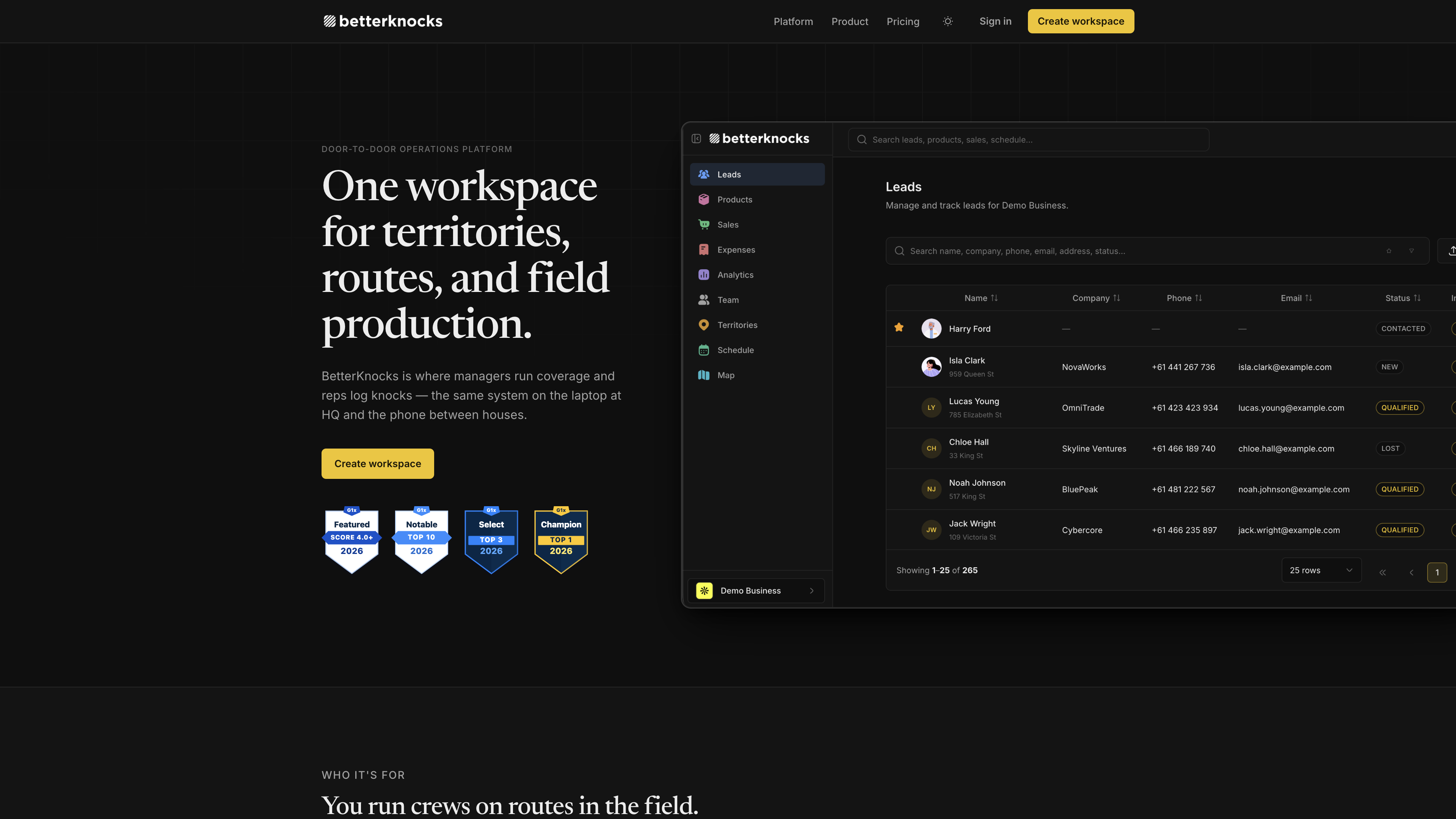 BetterKnocks leads and pipeline dashboard
