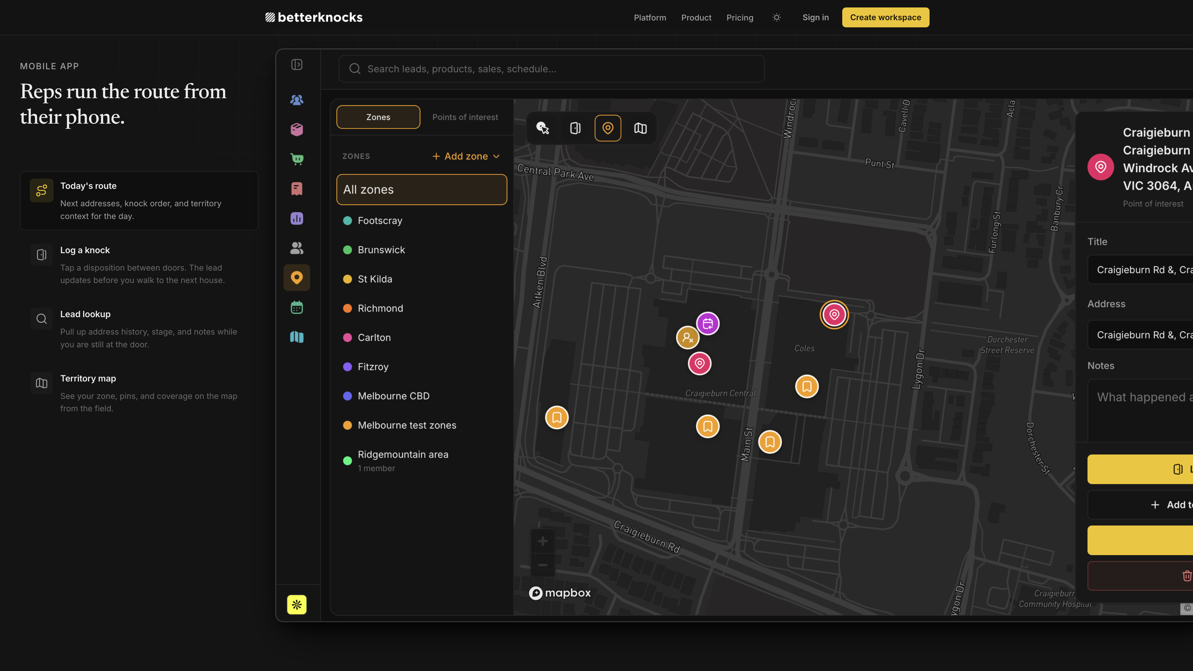 BetterKnocks mobile app for field reps