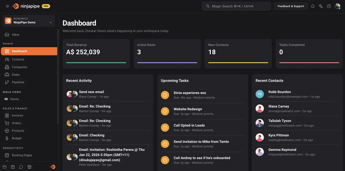 NinjaPipe CRM interface