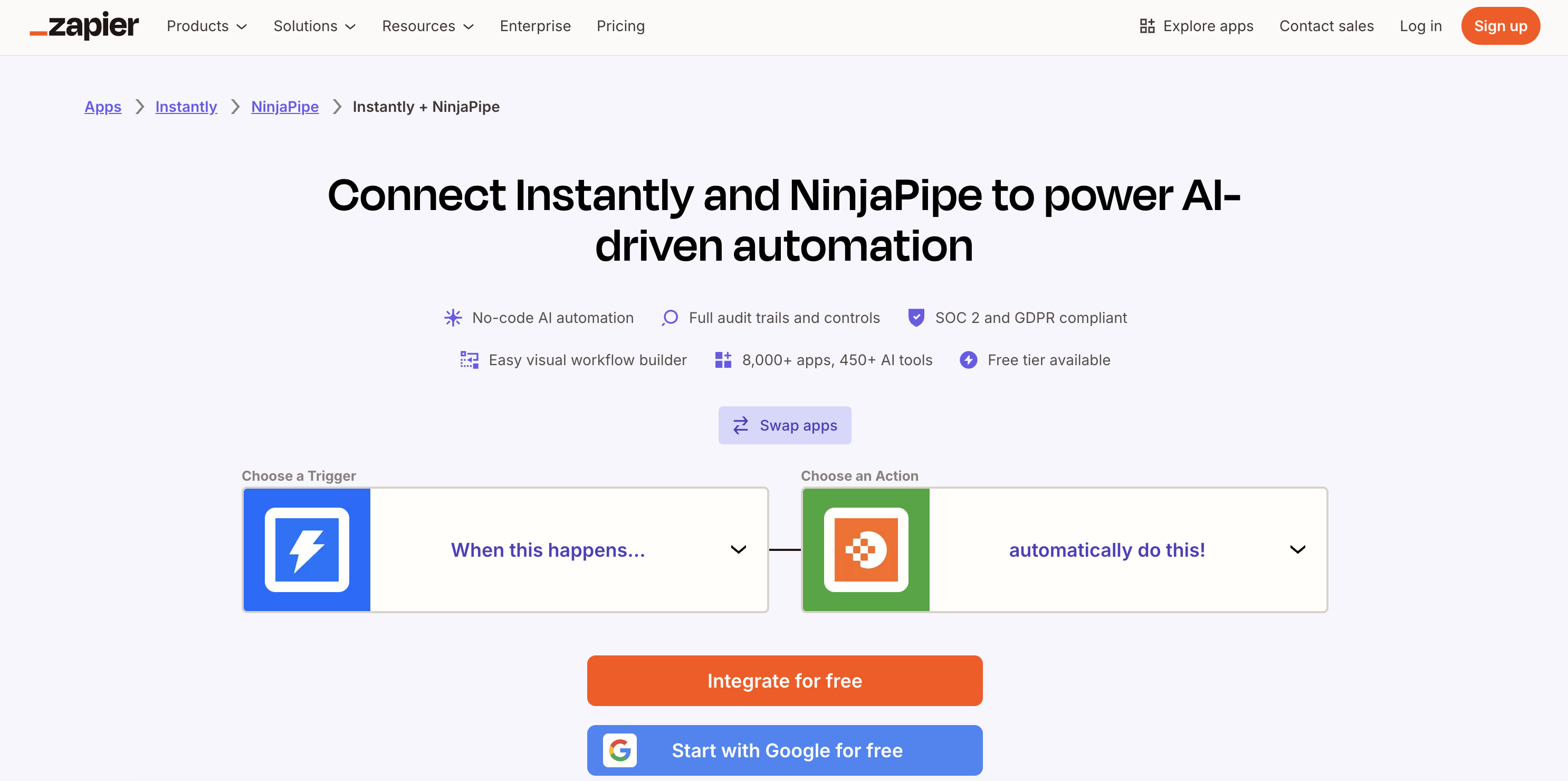 NinjaPipe Integrations interface